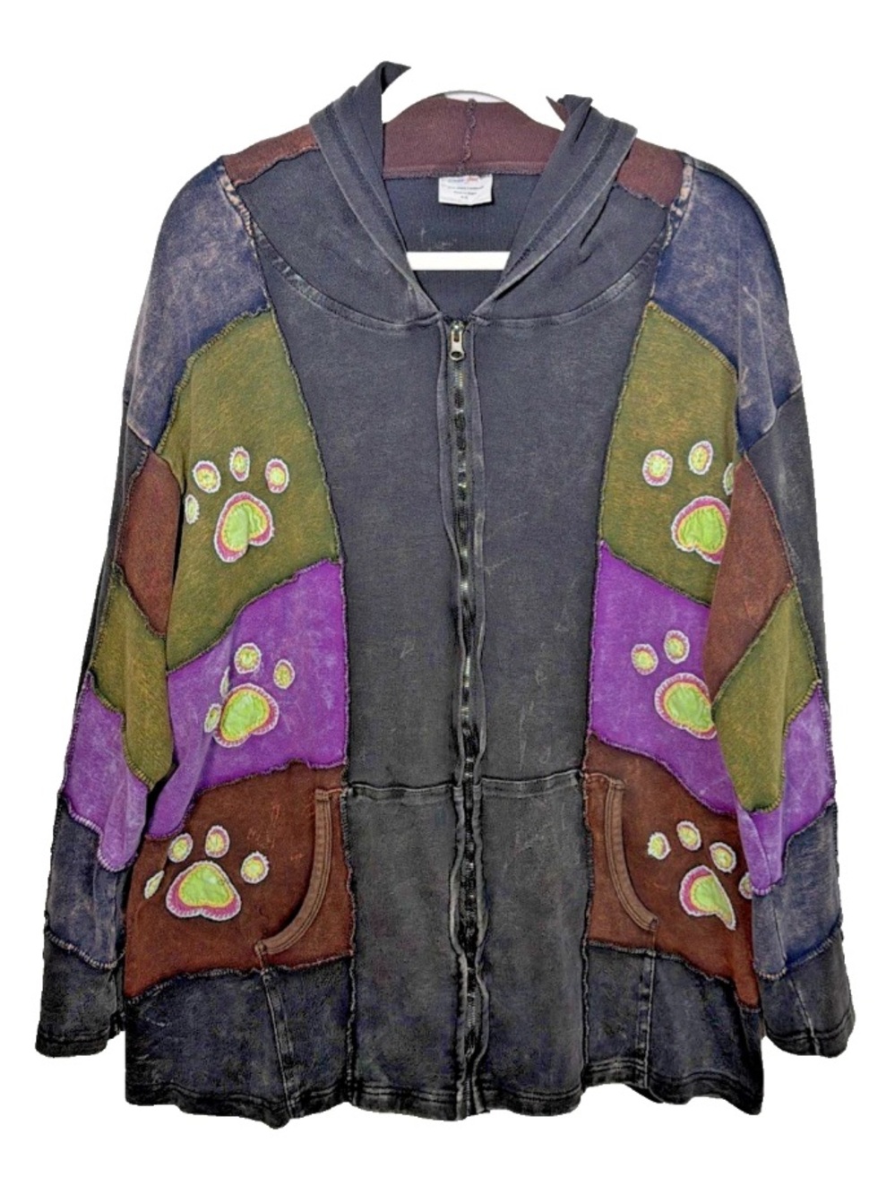 Vintage Greater Good Hoodie Jacket Paws Boho Hippie Festival Zip Up